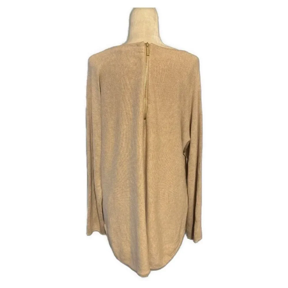 Michael Kors Solid Beige Knit Boat Neck Long Sleeve Sweater Tunic Xl